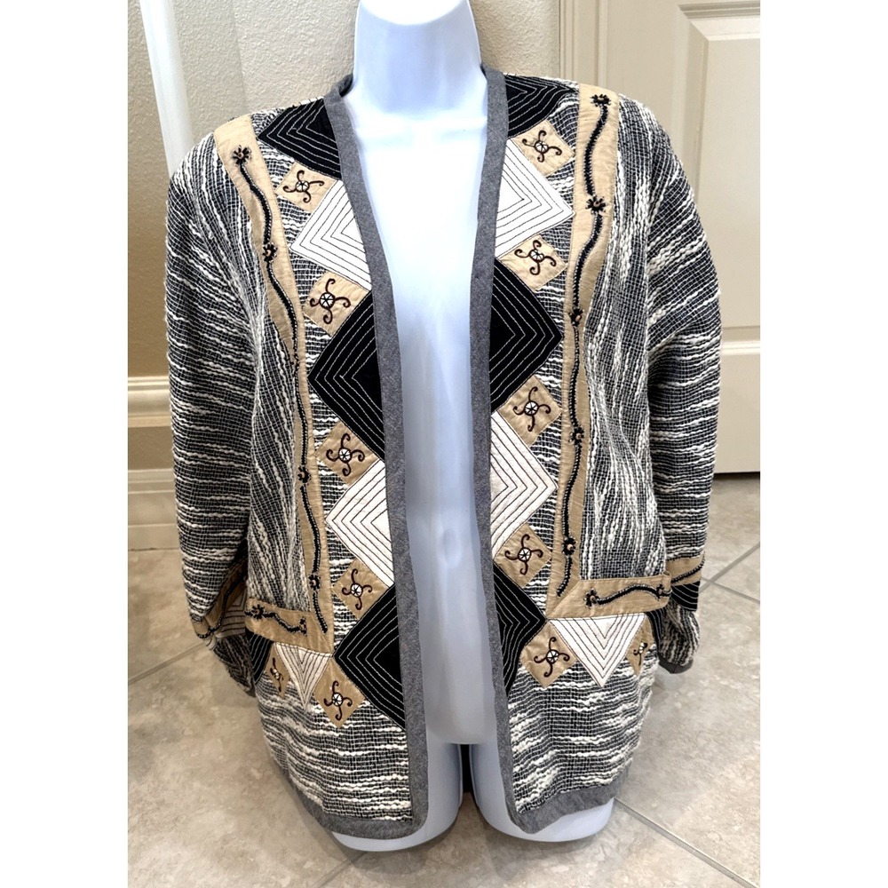 VTG Yak Magik Jacket Embellished Black White Boho‎ Artsy Art to Wear Nepal Sz M